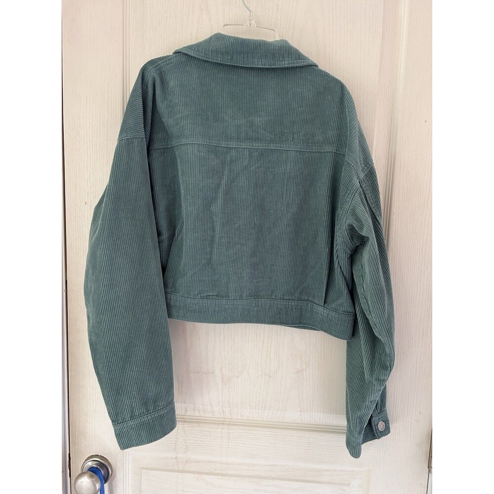 Forever 21 Teal Green Corduroy Jacket Womens Medium Cropped Zip Up Utility Boho - Picture 3 of 11